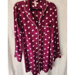 Victoria's secret sz L women lounge pajama top maroon polka dot button up